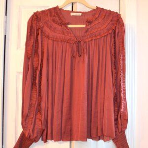Ulla Johnson Red Ruffle Ladies 4 Long Sleeve Blouse